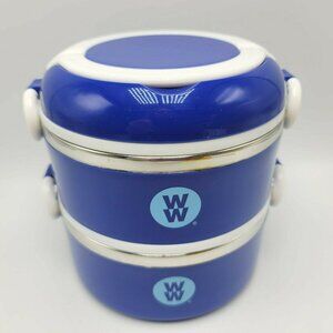 WW Weight Watchers Stackable Lunch Bento Snack Box Stainless Steel Round Blue